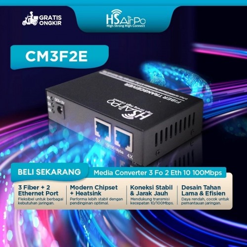 HS AIRPO CM3F2E POE SUPPORT MEDIA CONVERTER 3 FIBER 2 ETH