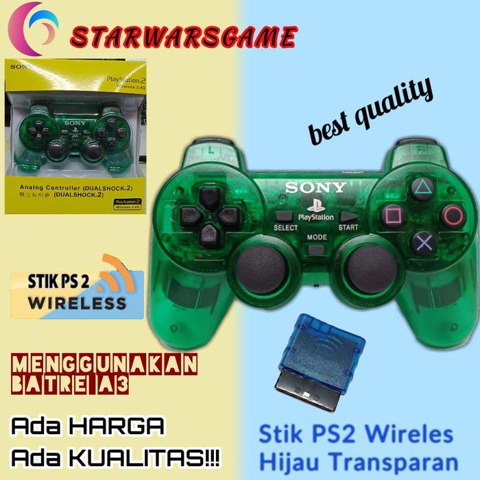 PROMO New STIK STICK PS2 WIRELESS ORI ORIGINAL PABRIK TRANSPARAN - Hijau, No Box
