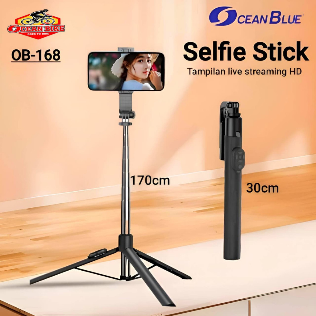 (Gajah_Duduk) OCEANBLUE Tripod Konten Kreator Remote Tongsis Selfie Stick OB168 Holder HP 170cm