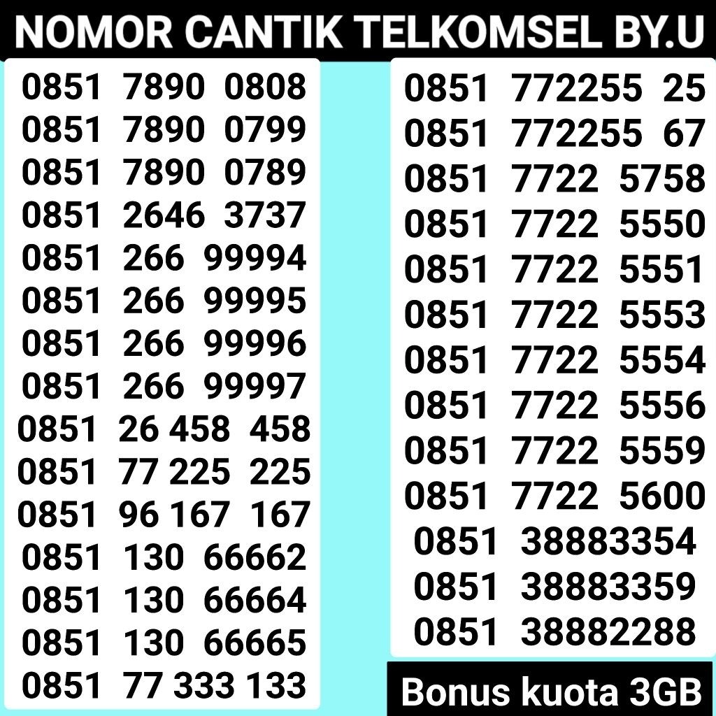 NOMOR CANTIK BYU by.U TELKOMSEL BYU B.YU BYU Seri kembar