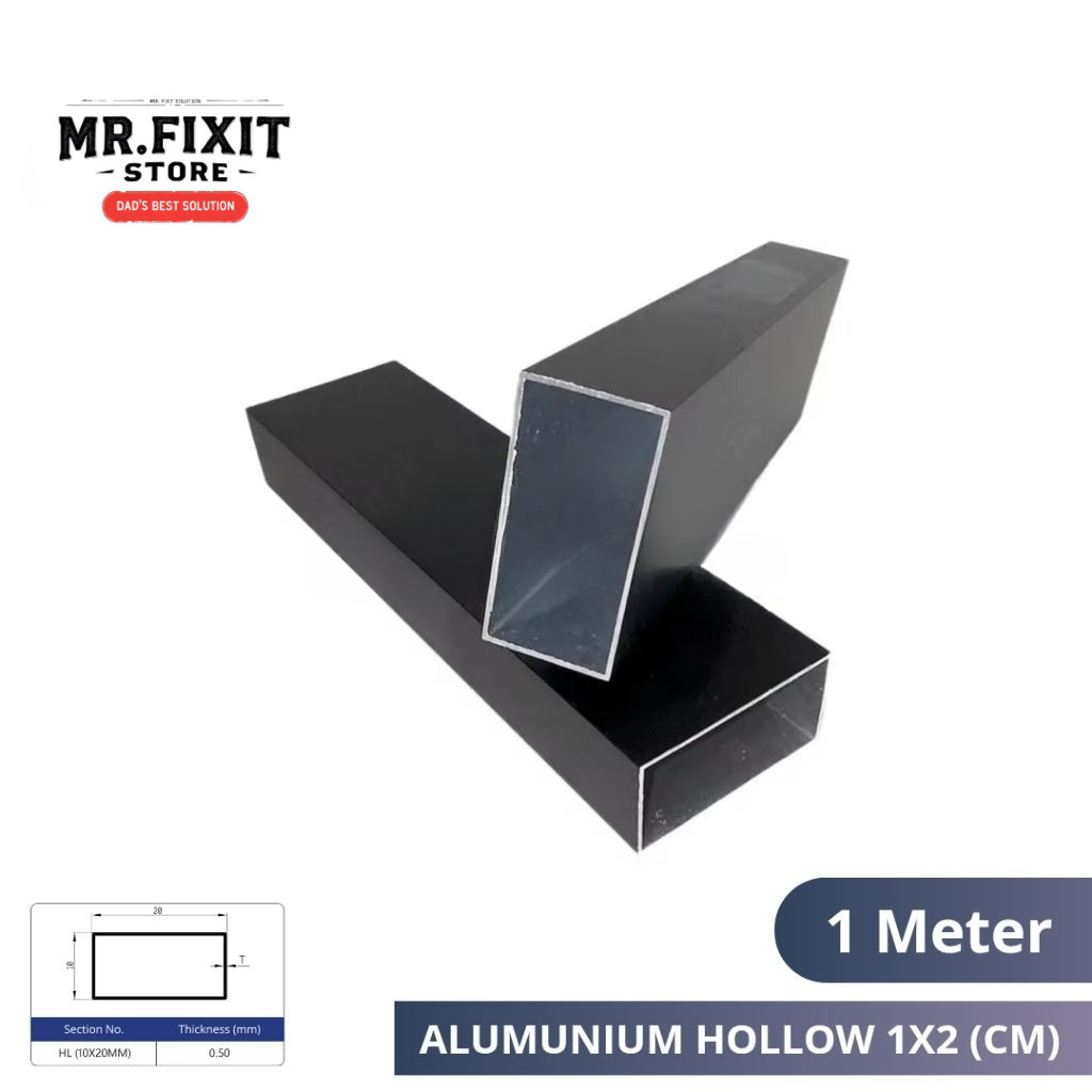 MFS Hollow Alumunium 1x2 Cm Holo Kotak 10mm x 20mm 1 Meter