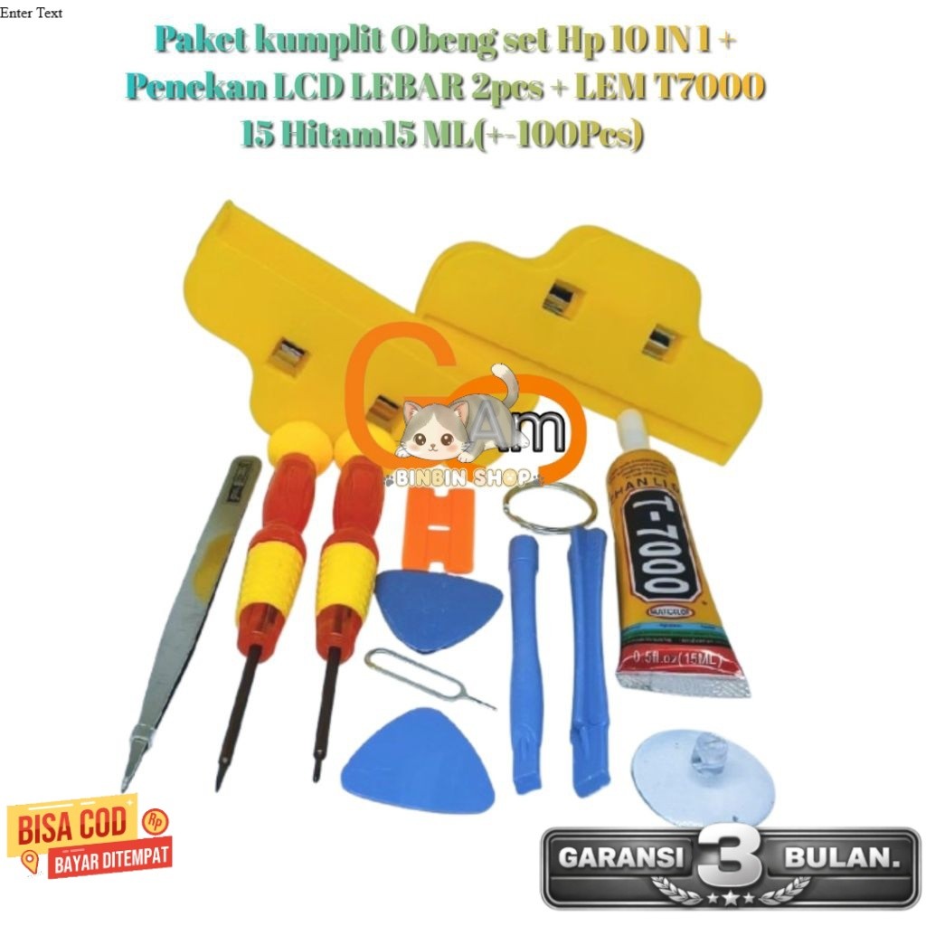 TOMBOL HP JELEK GANTI MURAH Paket kumplit Obeng set Hp 10 IN 1 + Penekan LCD LEBAR 2pcs + LEM T7000 