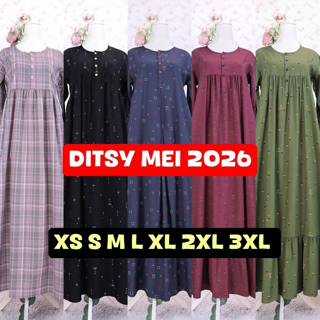 Promo 5.5. Mega Sale Daster Ditsy Mei Nightgown 2026 XS S M L XL 2XL 3XL, Walla grey, Walla pink, fi