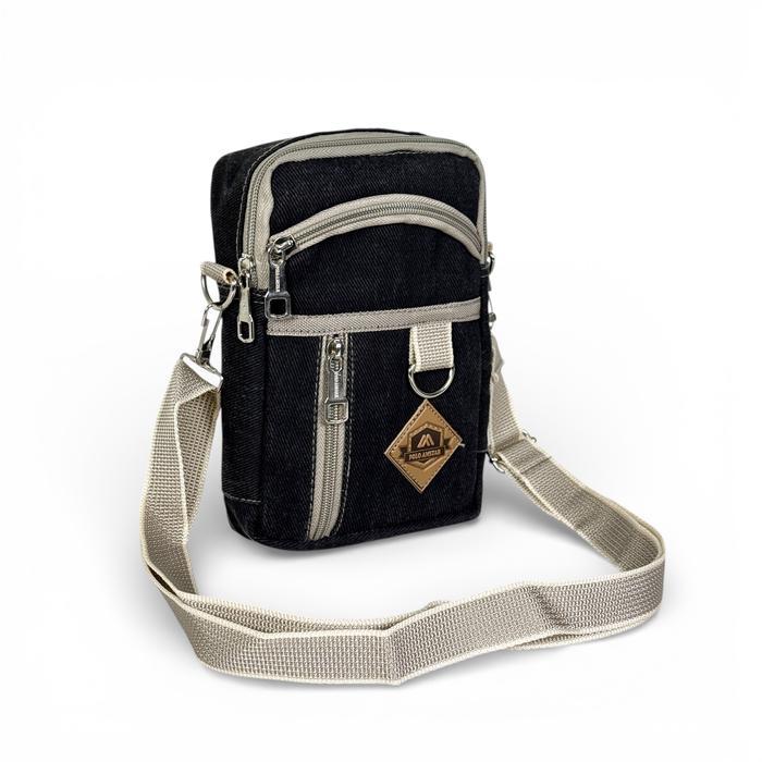 POLO AMSTAR - Tas HP Tas Selempang Mini Kanvas Tas Pria - Hitam