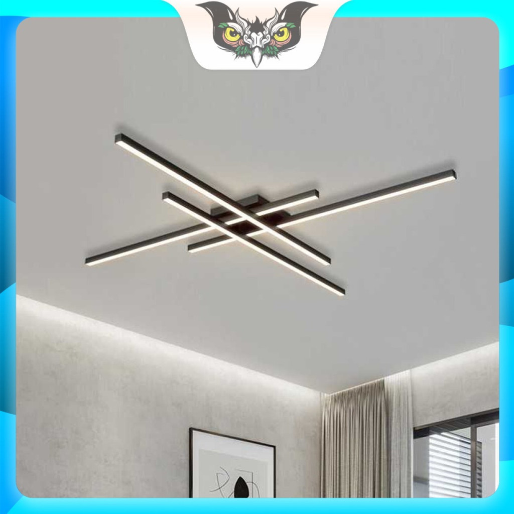Lampu Plafon LED Hias Model 4 Strip Chandelier Dimmable 3 Color Remote