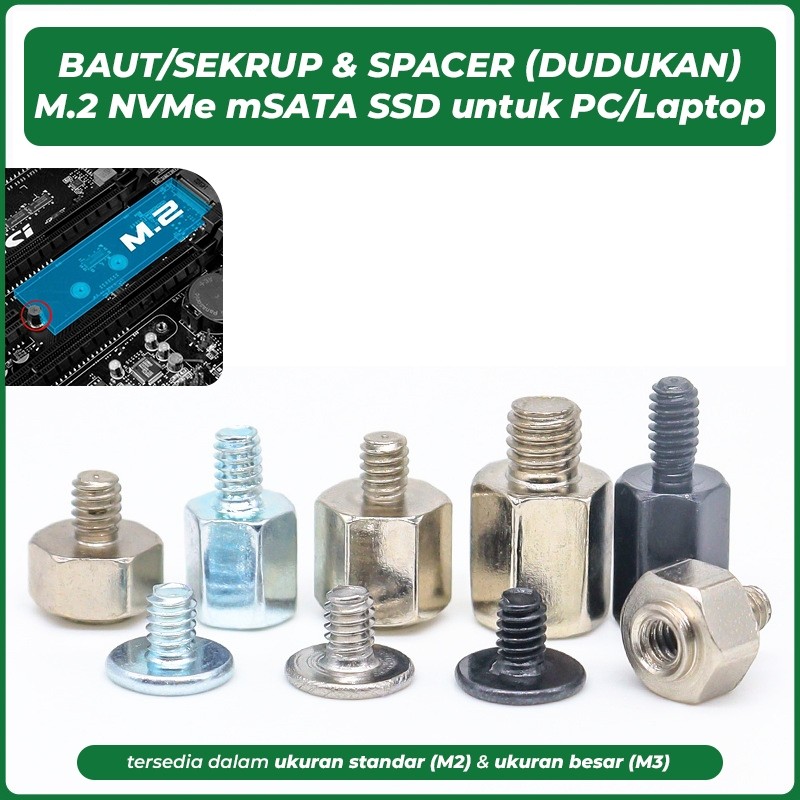 Baut SSD M.2 NVMe SSD M.2 NVMe mSATA Screw Sekrup Mur Spacer M2 Stainless Steel untuk Laptop/PC