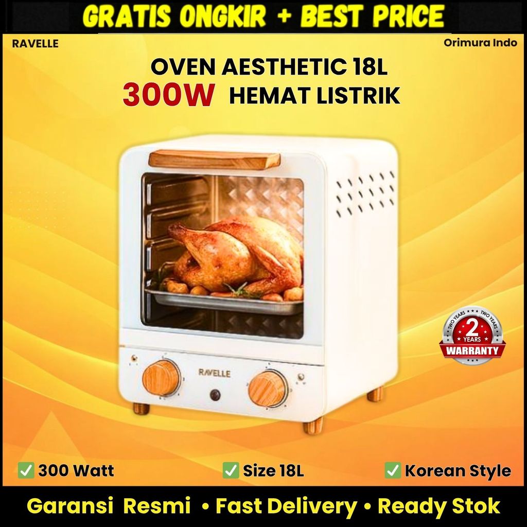 RAVELLE Oven Listrik 18L Low Watt 350W 700W Oven Mini Aesthetic Hemat Listrik Panggang Roti Kue