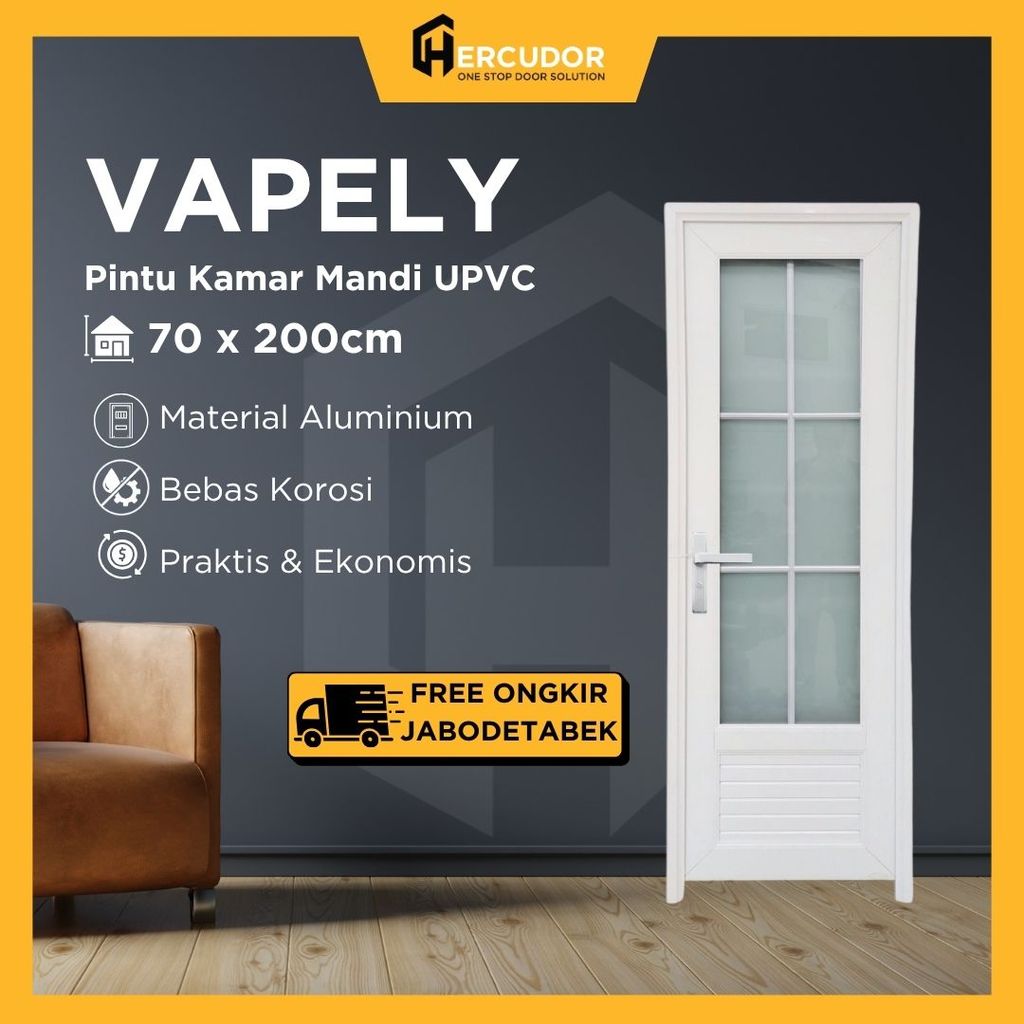 VAPELY - Pintu Kamar Mandi/Outdoor UPVC 70x200 Vapely - Pintu Toilet Pintu WC Anti Air Anti Rayap