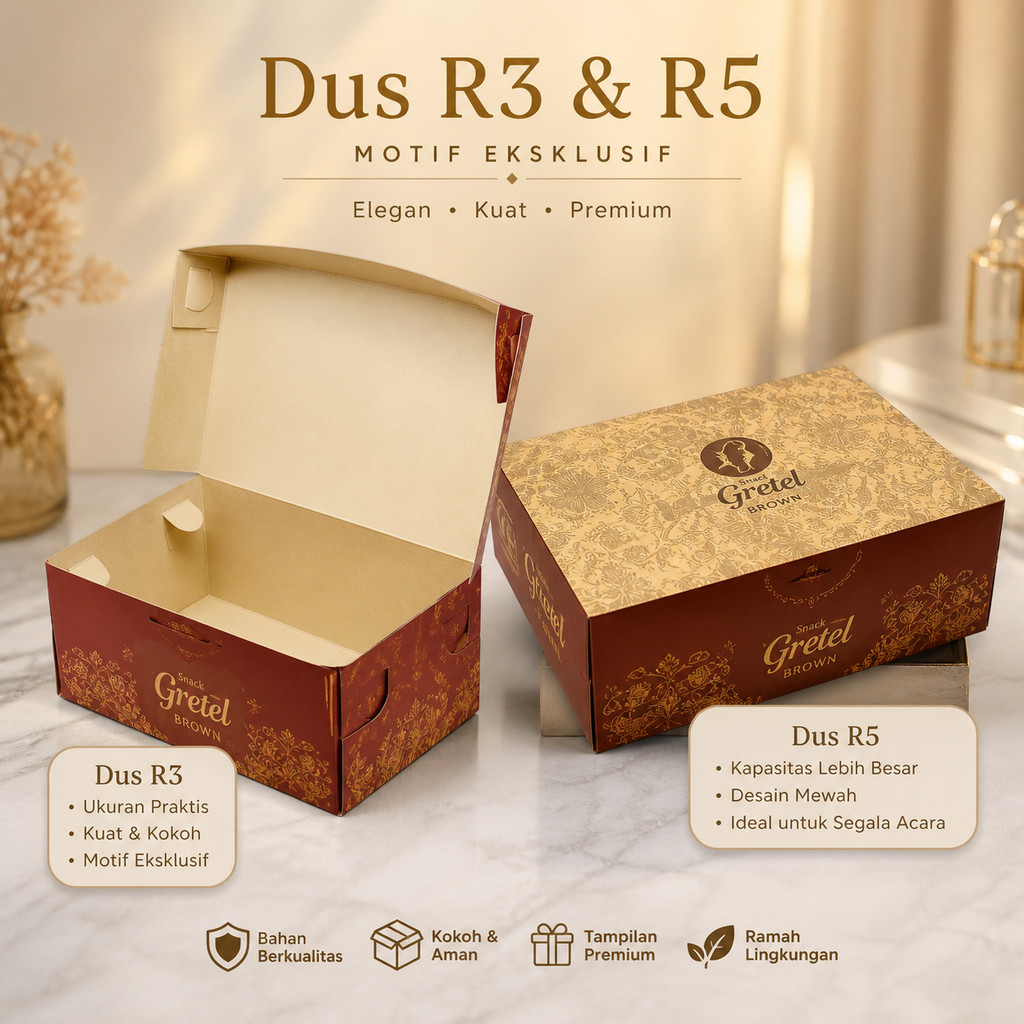DUS R3 & R5 KRAFT MOTIF BATIK (GRETEL) DUS KUE JAJAN SNACK BOX