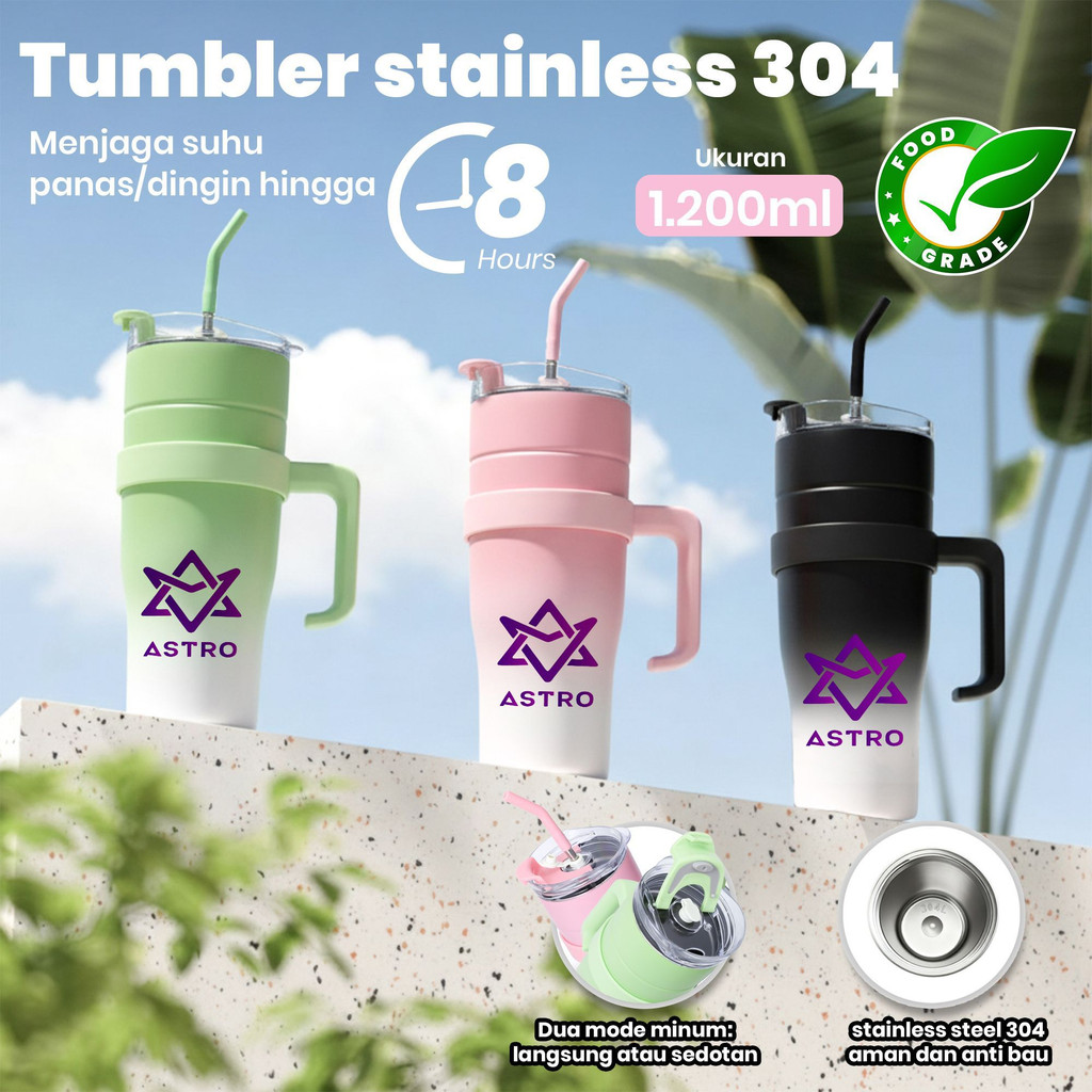 Tumbler Stainless Steel 304 Kapasitas 1200ml Design KPOP ASTRO Food Grade BPA Free Tahan Suhu Hingga
