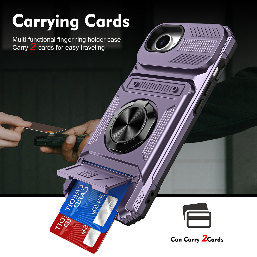 Dompet Casing dengan Ring Magnetik untuk iPhone 16e 14 16 15 Pro Max 7 8 Plus, Dilengkapi Slot Kartu
