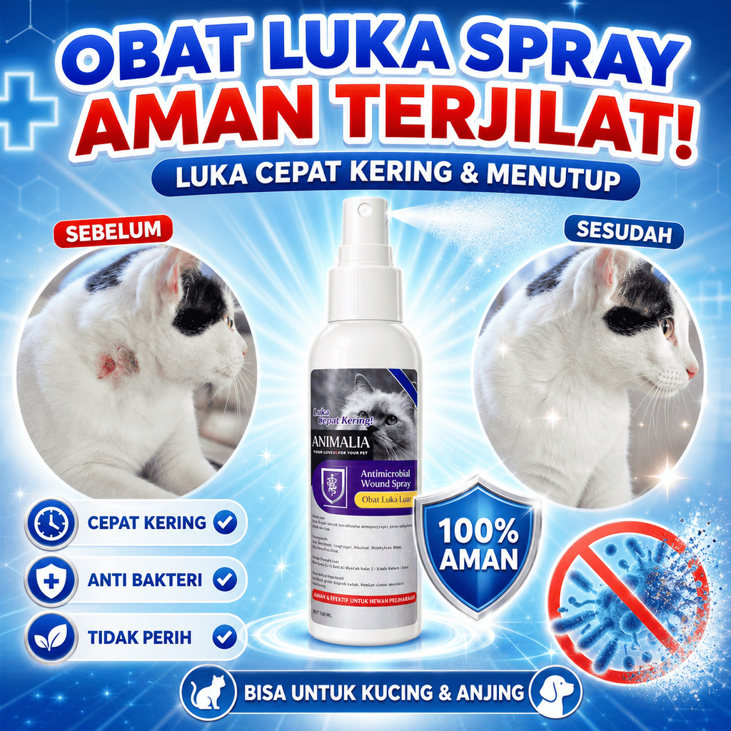 OBAT SPRAY LUKA KUCING 100ML MENGOBATI SEMUA JENIS LUKA LUAR PADA KUCING SEPERTI LUKA BASAH LUKA KER