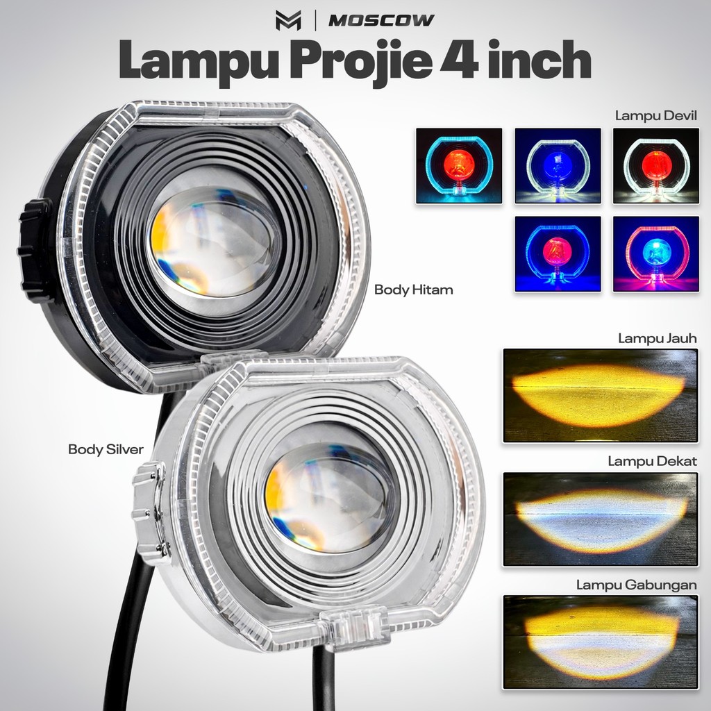 Lampu Utama Projie BILED Shroud Senja Devil 4 Inch High Low Putih Kuning MOSCOW ORIGINAL PRO LB1-2 2