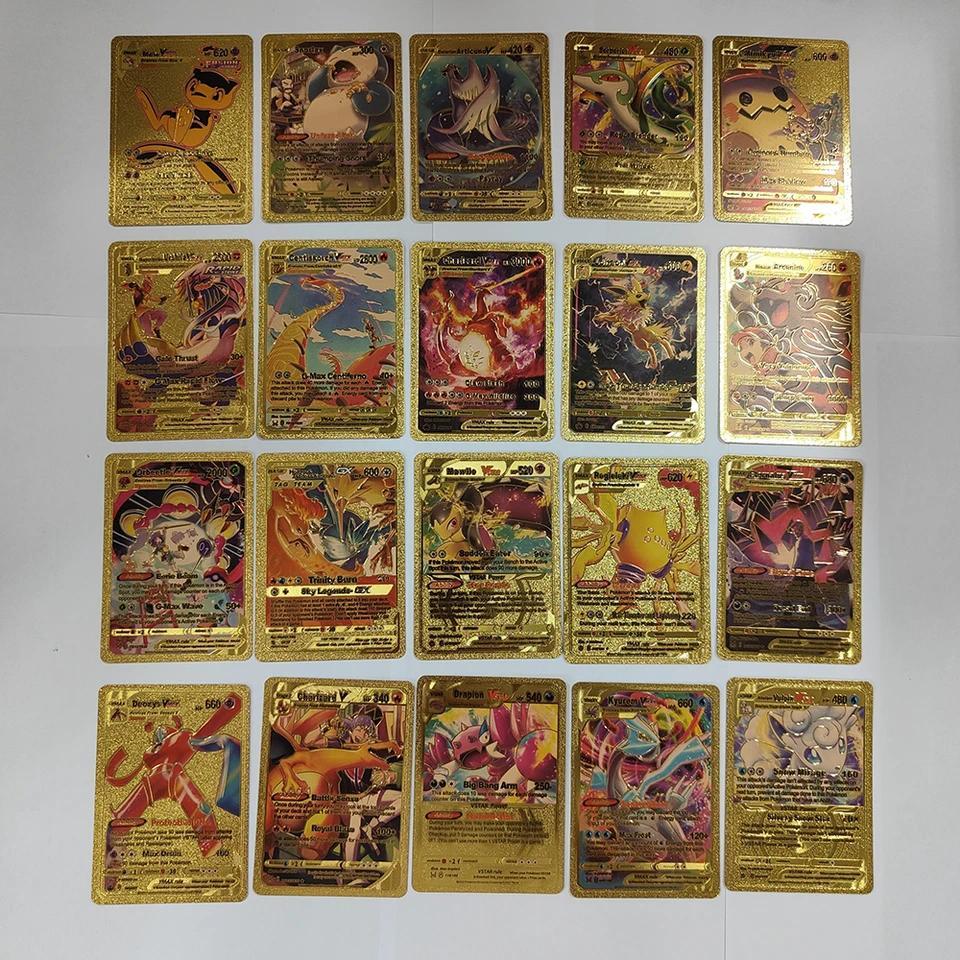 55PCS Kartu Pokemon Vmax GX Kotak Flash Foil Emas Permainan Interaktif Pesta Bahasa Inggris Spanyol 