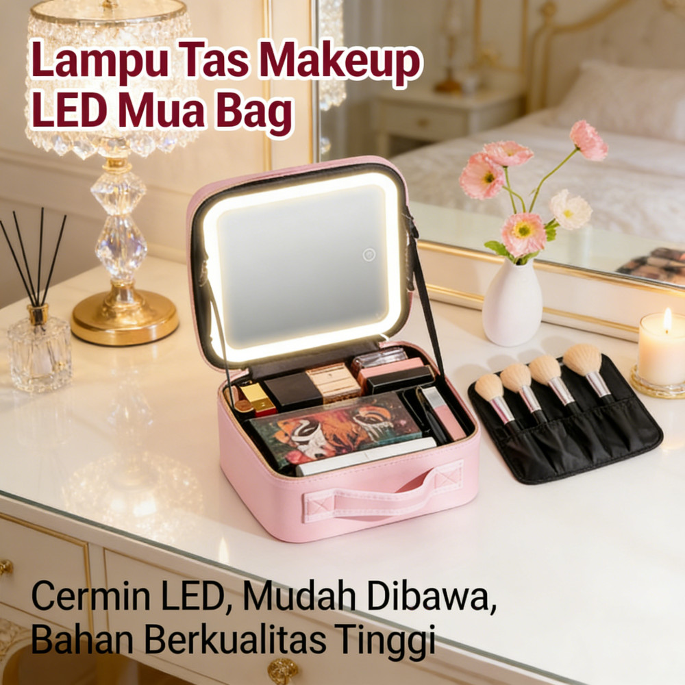 Case Beauty MUA Bag LED Lampu Tas Makeup / Mirror Full Tas Makeup / Tas Lampu Makeup Beauty / Bag Ca