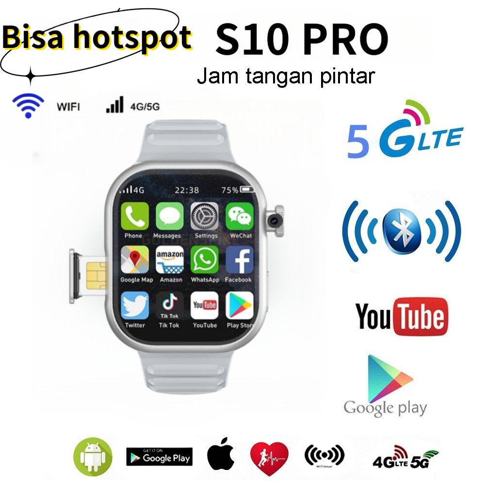 [100%ORI COD ] LDS 4G Smartwatch S9Ultra/S10Ultra 8+256GB PlayStore Bluetooth GPS NFC Full Touch Scr