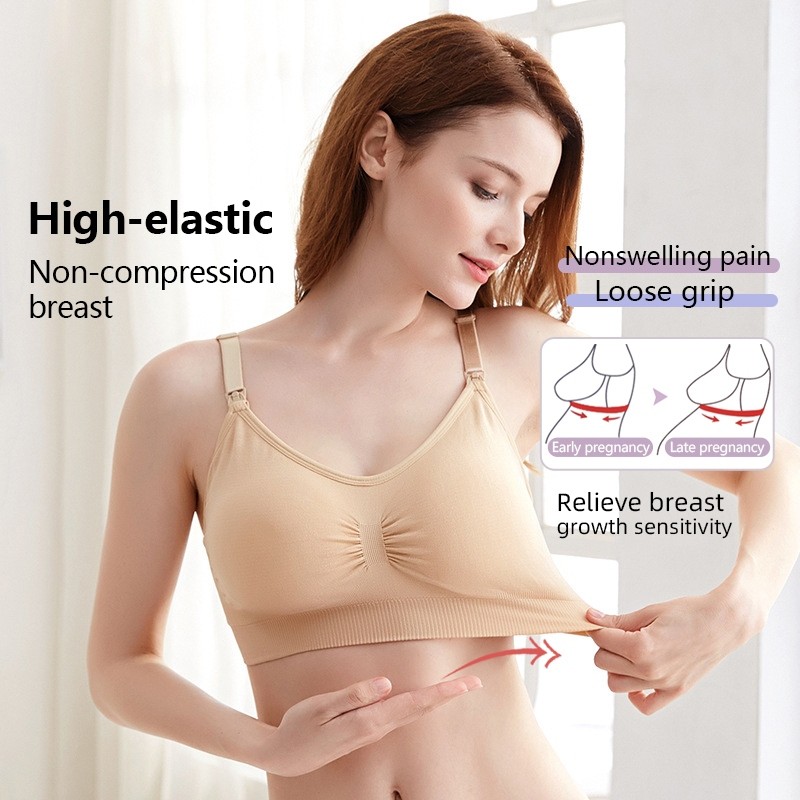 Maternity Breastfeeding Bra Set, Front Button Wireless Nursing Bra with Ice Silk Maternity Panties 9