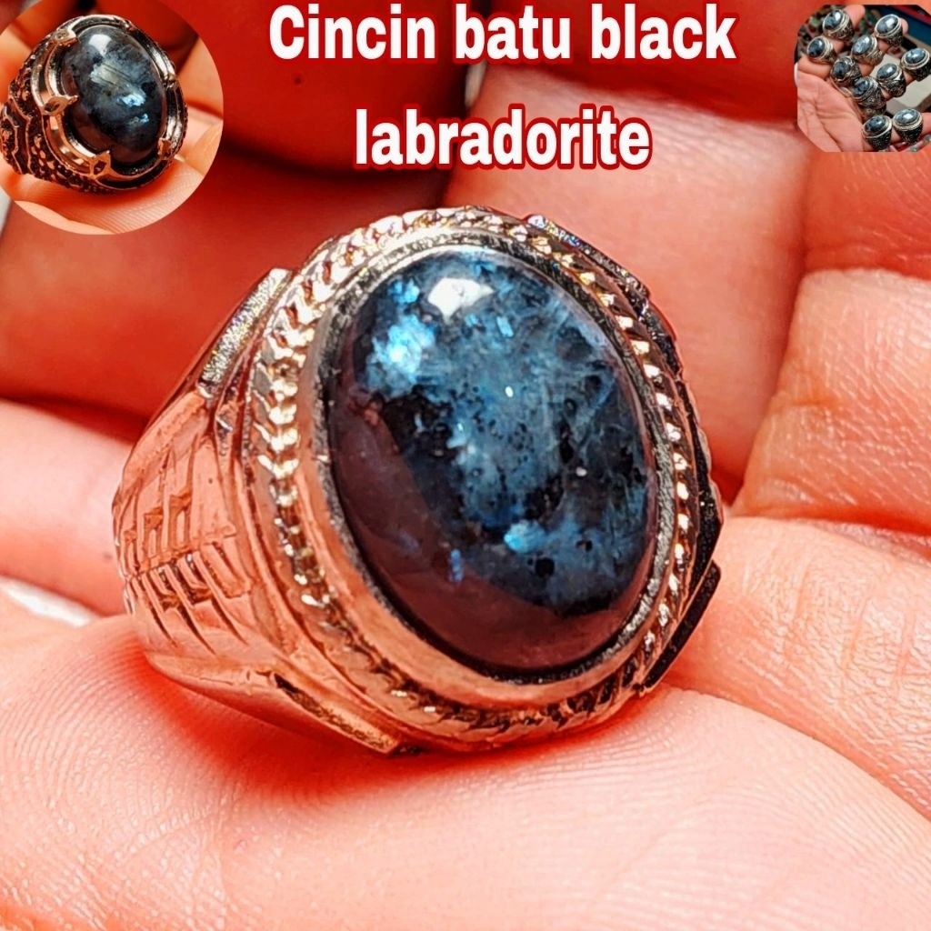 Cincin batu black labradorite / labrador hitam seraphinite Aki dan Ring