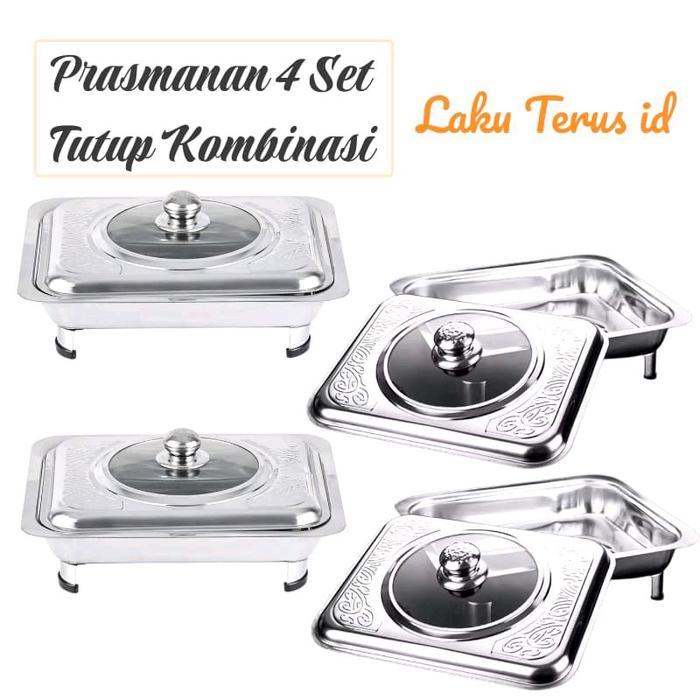 LT Prasmanan 4Pcs Full Tutup Kaca Nampan Bahan Stainless steel Premium - Tutup Kombinasi