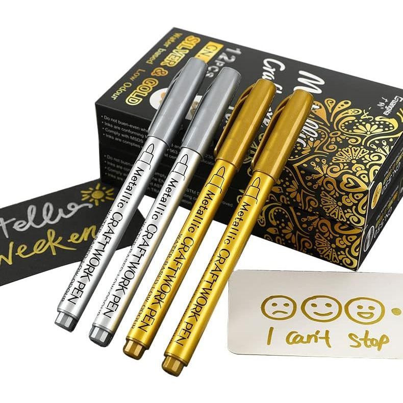 CYUAN 10pcs Spidol Tinta Emas Permanen Sorotan Metalik Spidol Warna Silver Permanen Cepat Kering Spi