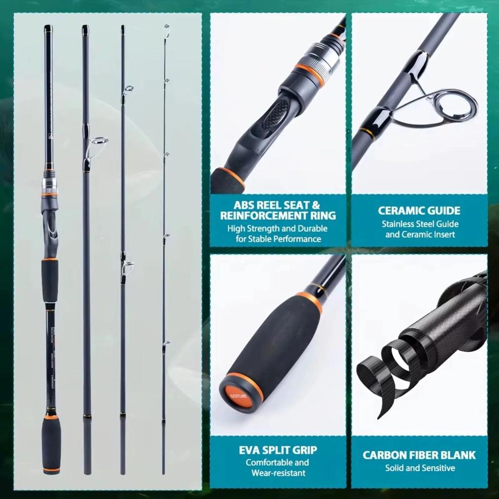 Goture Xceed 4-Piece Carbon Fiber Travel Spinning Rod Reel Combo with Case Portable Fishing Pole Set