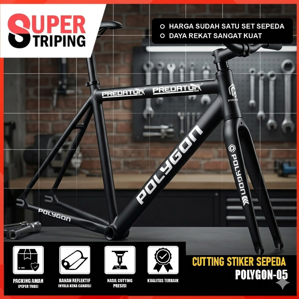 Stiker Sepeda POLYGON Predator | Cutting Sticker MTB Bike | Decal Aksesoris Sepeda Set 05