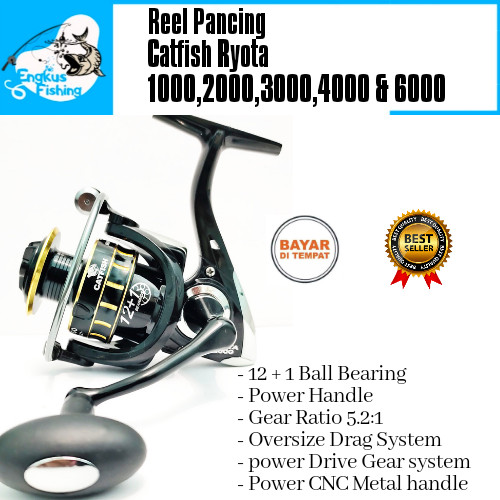 Promo 5.5 Reel Pancing Catfish Ryota 1000-6000 (12+1Bearing) Power Handle - Engkus Fishing Terbaru D
