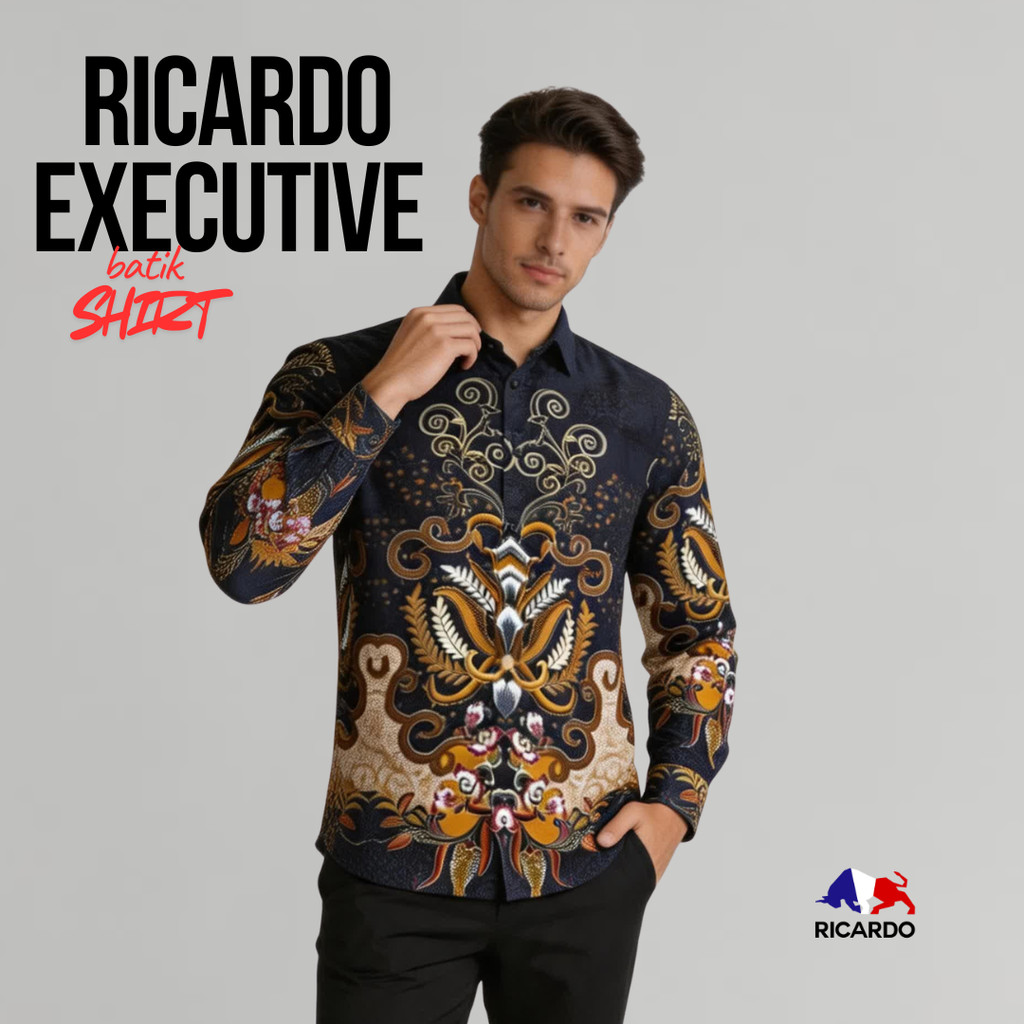 RICARDO kemeja batik pria lengan panjang HITAM 32581