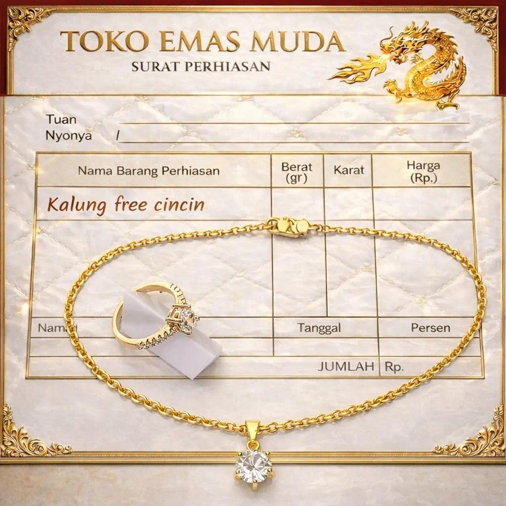 Kalung free cincin mata wanita Emas muda tidak luntur bisa cod