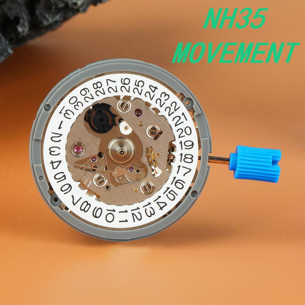 For NH35 SEIKO Japan Movement Three Hands Automatic Movement 24 Jewels White Date 3H High Accuracy R