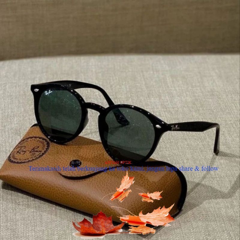 Kacamata Hitam RAY-BAN ROUND RB2180 Black Glossy Authentic Fullset Ori