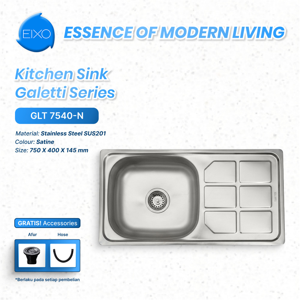 Bak Cuci Piring Stainless EIXO GALETTI GLT 7540-N Set Afur dan Selang Sink