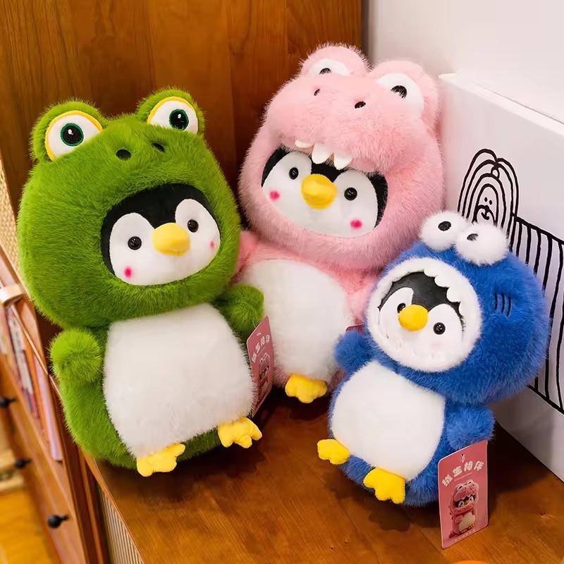 Mainan Boneka Beruang Penguin Kartun Lucu Topi Penyembuh Super Lembut Batch Bantal Tidur Katak Hiu