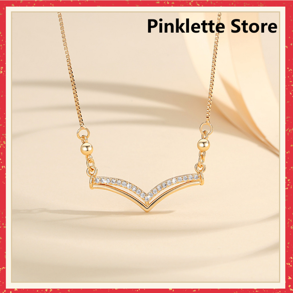 Kalung Fuji Wanita Anti Karat Lapis Emas v Necklace Kalung Fuji Fashion Perhiasan Wanita Emas