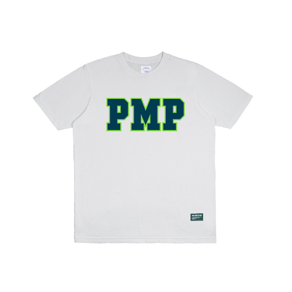 Pot Meets Pop Kaos Lengan Pendek - PMP Initial Tee White Navy - T Shirt