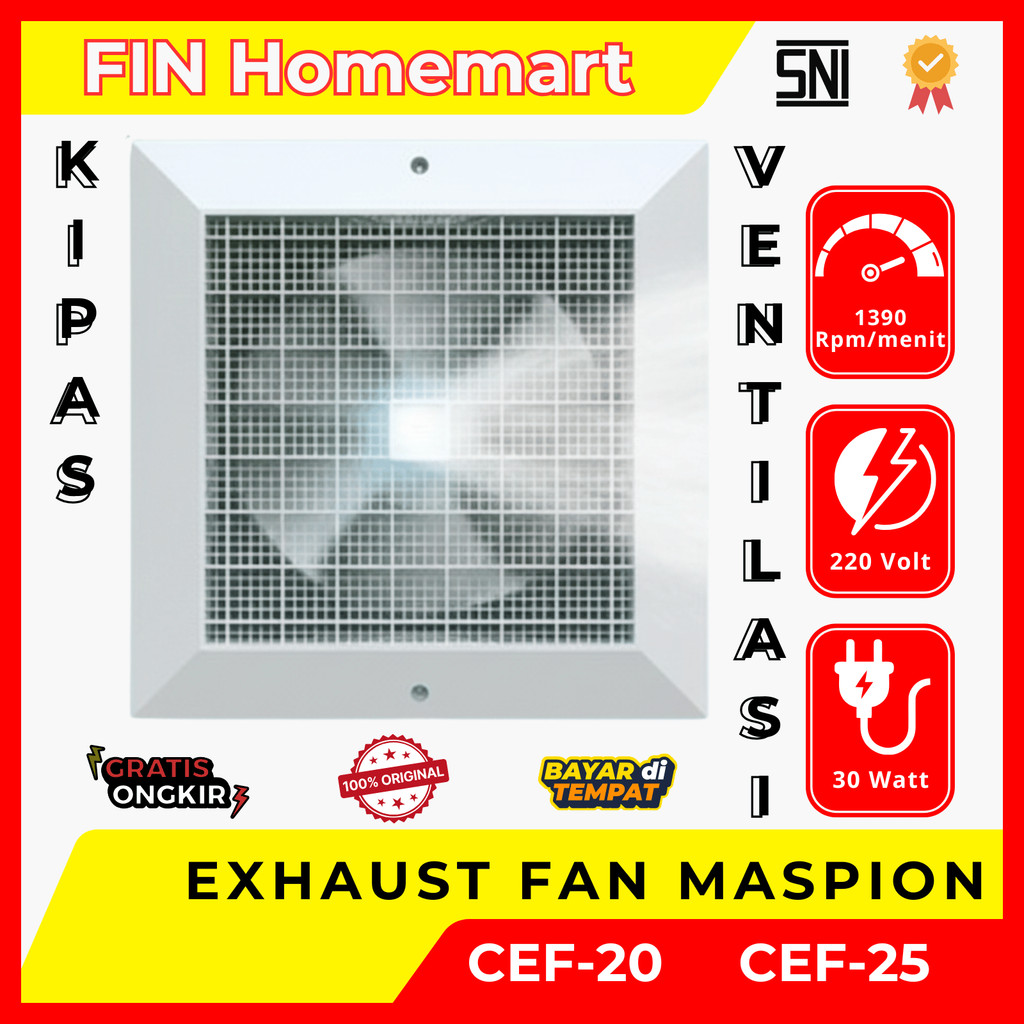 Maspion CEF-20 / CEF-25 Ceiling Exhaust Fan Plafon - Kipas Hisap Kamar Mandi & Dapur - Garansi Resmi