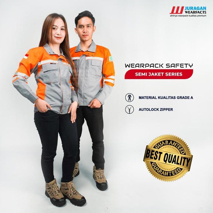 [COD] Wearpack safety baju seragam kerja Atasan panjang Pria Wanita Model Semi Jaket Warna Orange Ko