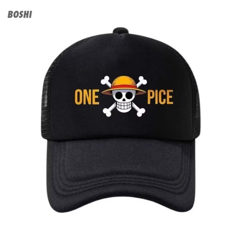Topi Jaring one piece pria keren Topi Trucker Premium Hitam Pria Wanita remaja dan dewasa