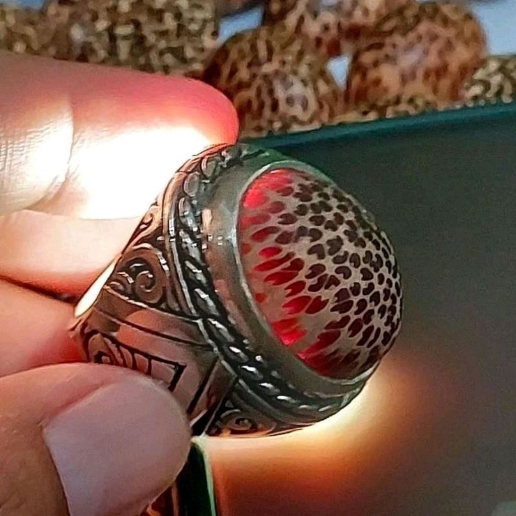 cincin kayu Liwung putih kuning merah tembus senter / cincin batu akik Akik dan permata