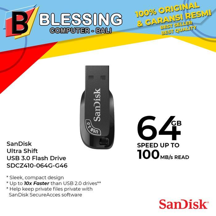 Flashdisk SanDisk 64GB Ultra Shift USB 3.0 100MB/s (SDCZ410-64G-G46)