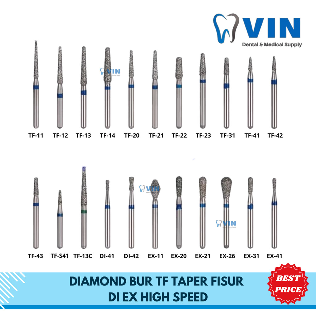 Diamond bur dental high speed taper TF Fisur DI EX / bur gigi high speed mani