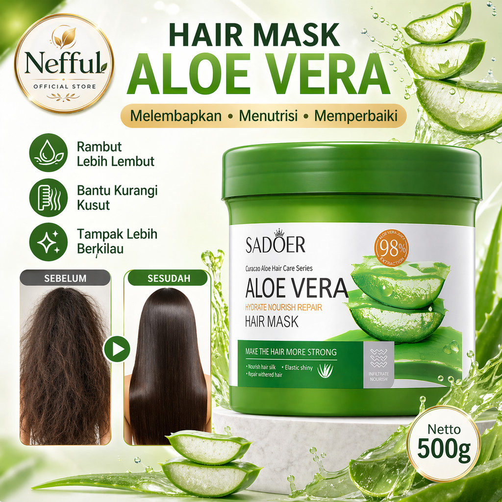 Nefful  Hair Mask Aloe Vera 500g Masker Rambut Lidah Buaya Melembapkan Menutrisi Rambut Kering Kusut
