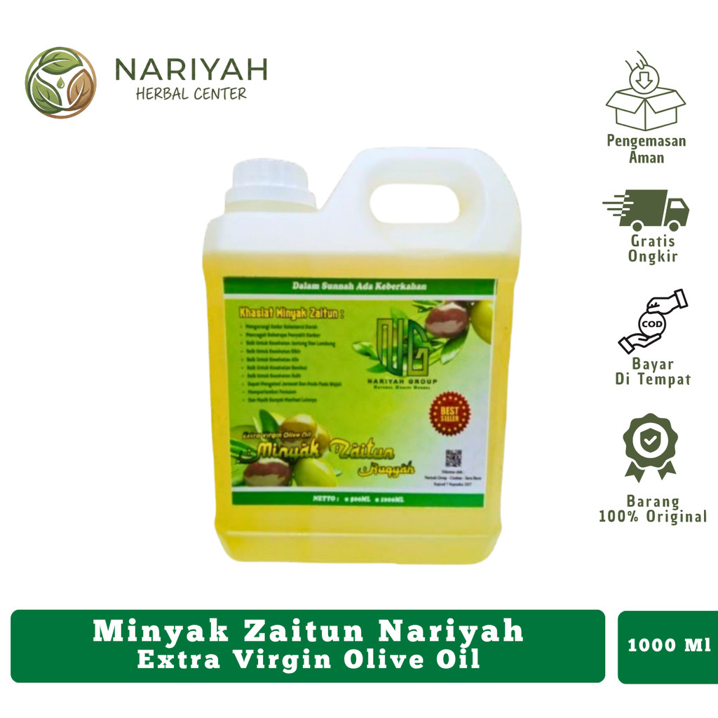 Minyak Zaitun Nariyah 1 Liter - EVOO Murni untuk Diminum Memasak dan Kecantikan