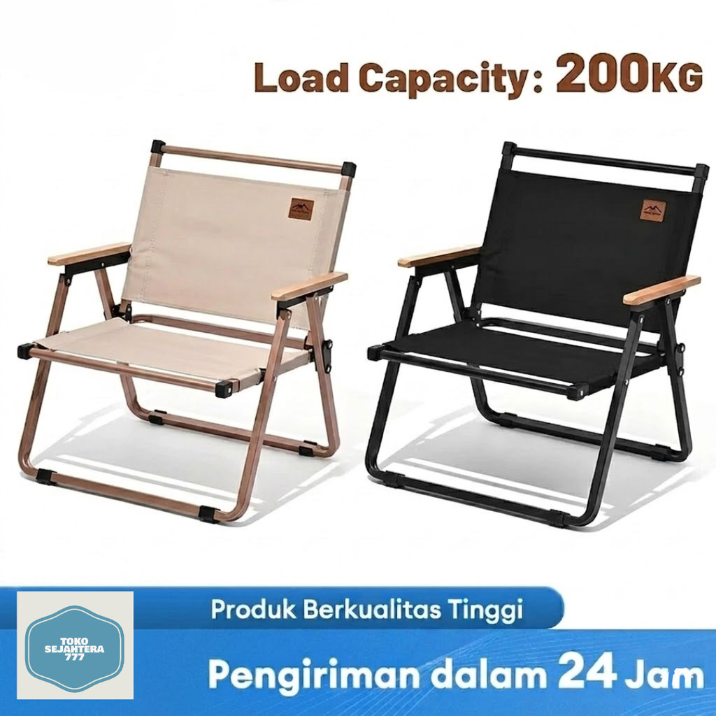 WTHB Outdoor Kursi Lipat Camping Kermit Kain Oxford Gagang Kayu Lipat Portable Outdoor  Kursi Santai