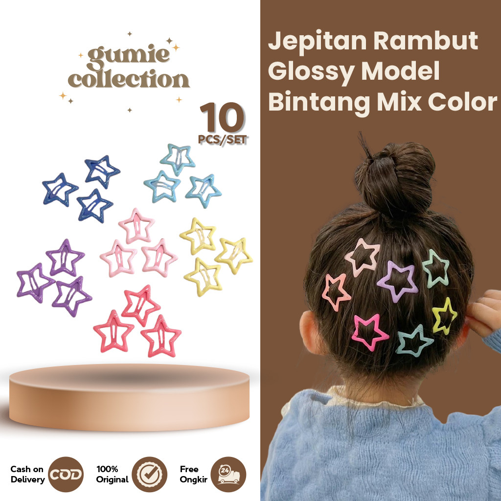 GC - 10PCS / SET JEPIT RAMBUT ANAK GLOSSY MIX WARNA PASTEL / AKSESSORIS JEPITAN RAMBUT SET ANAK LUCU