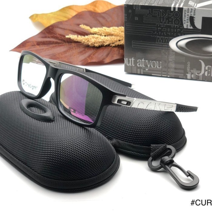 Frame Kacamata Pria Oakley Currency Sporty Paket Lensa Minus Anti Radiasi Blueray Photocromic Bluecr