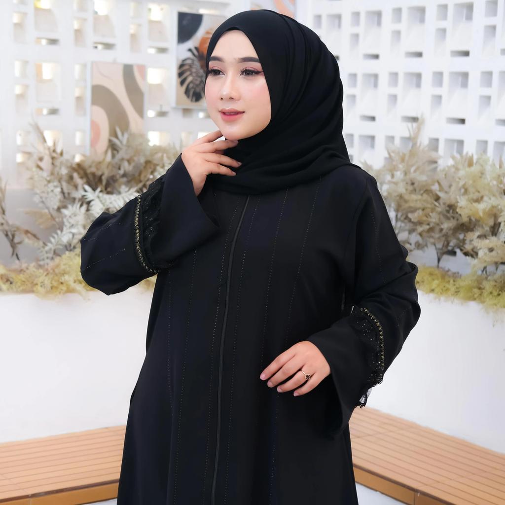 Gamis Abaya Muslim Arabian Maxy Bahan Sabrina Anti UV Premium Mix Tile Renda Mutiara Cantik