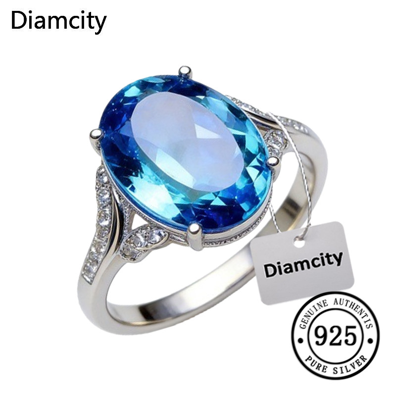 Diamcity Cincin Terbuka Topaz Biru Laut Sederhana Mewah Ringan