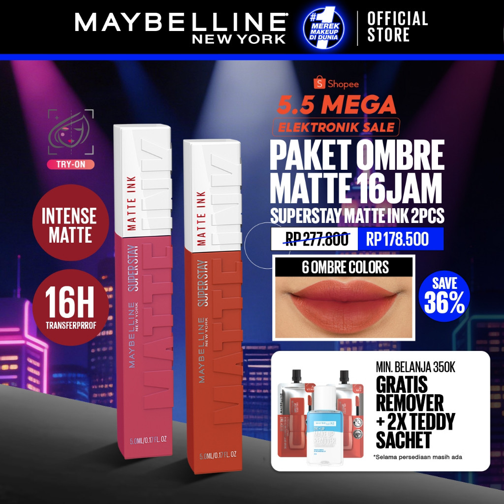 MAYBELLINE OFFICIAL Paket Hemat Superstay Matte Ink 2 pcs Ombre Set Lipstick - Long Lasting Lipstick