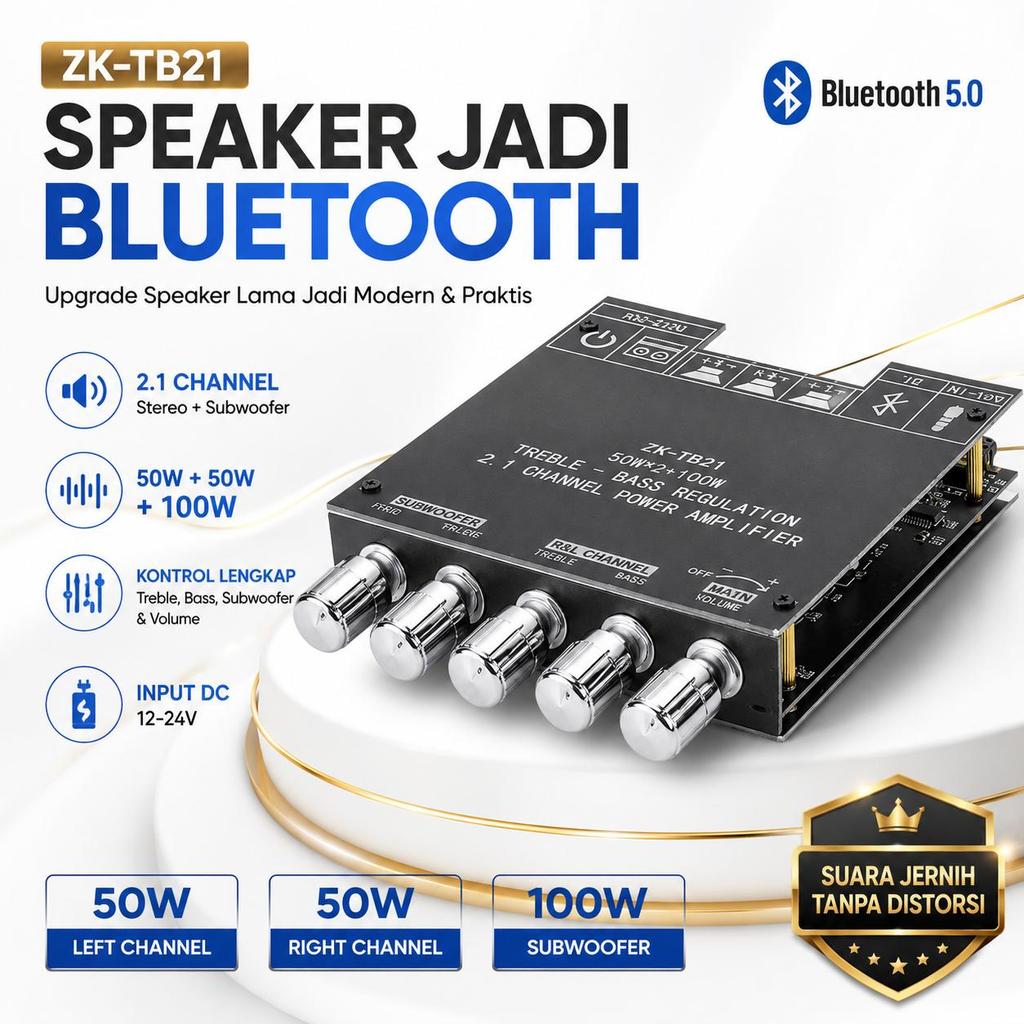 ZK Audio Bluetooth Audio Receiver 5.0 Amplifier 2.1 50Wx2+100W - ZK-TB21
